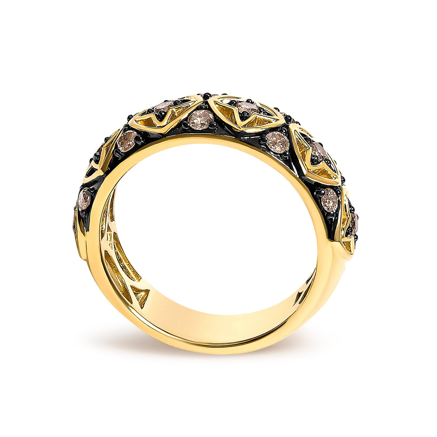 10K Yellow Gold Plated Sterling Silver 1/2 Cttw Champagne Diamond Star Motif Band Ring  DestGlow