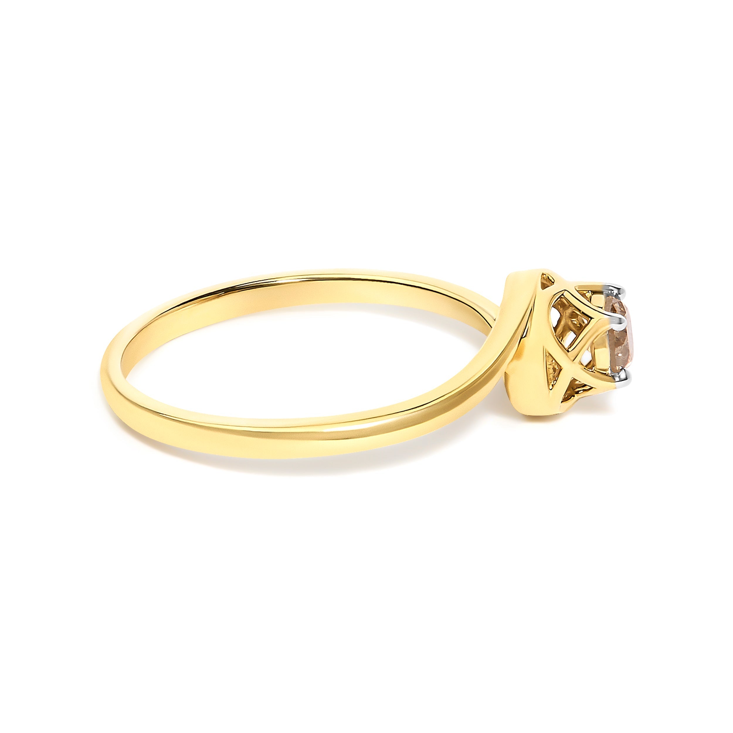 14K Yellow Gold Plated Sterling Silver 1/5 Ct Light Brown Diamond Bypass Solitaire Ring  DestGlow