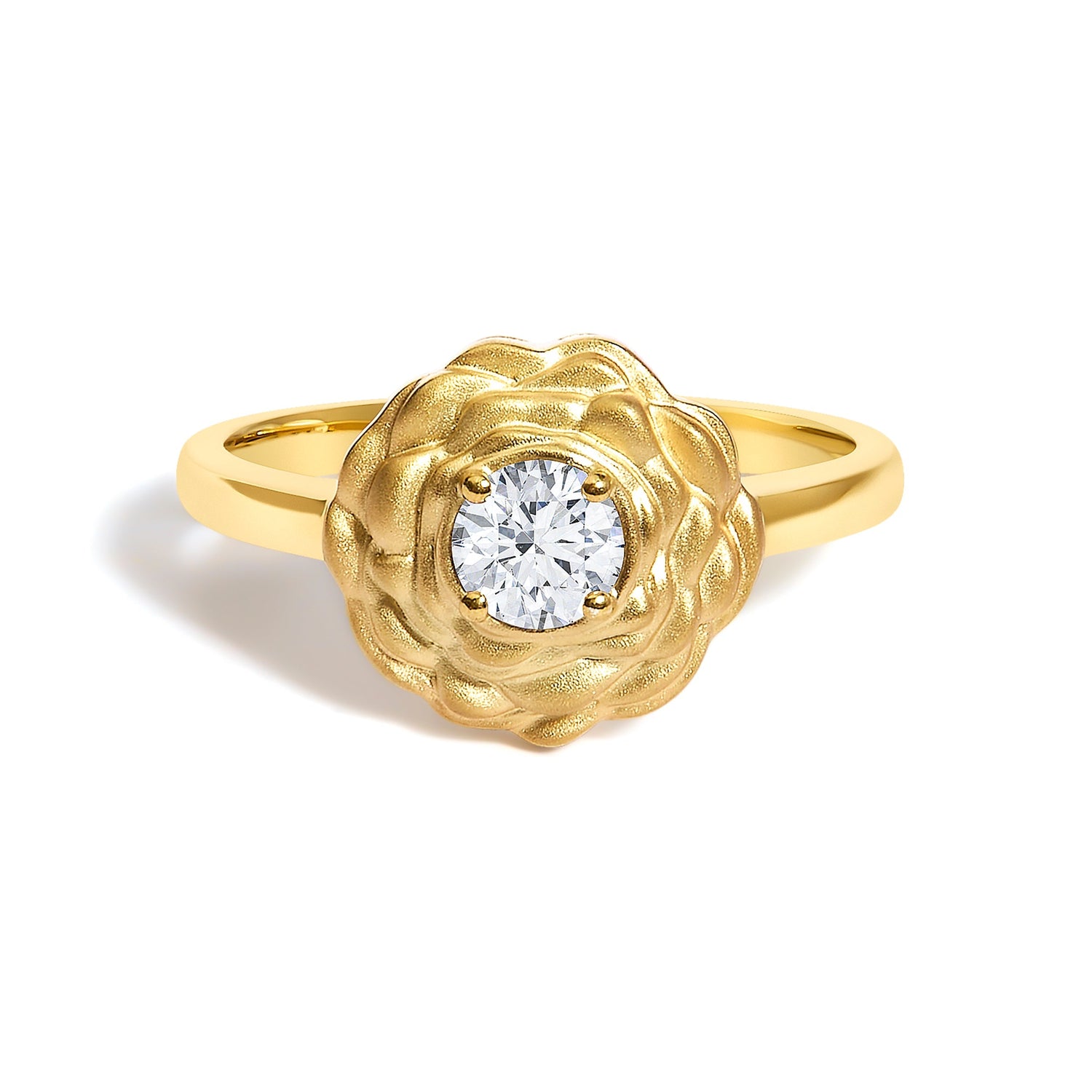 14K Yellow Gold Plated Sterling Silver 1/3 Cttw Lab Grown Diamond Floral Motif Solitaire Ring  DestGlow