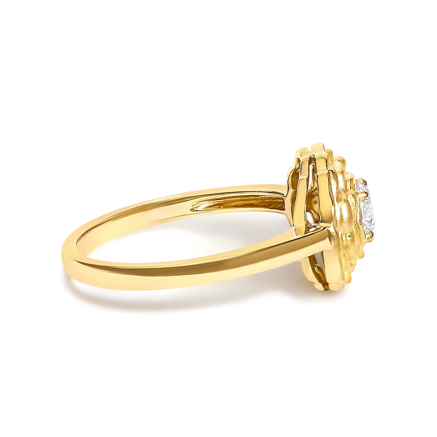 14K Yellow Gold Plated Sterling Silver 1/3 Cttw Lab Grown Diamond Floral Motif Solitaire Ring  DestGlow