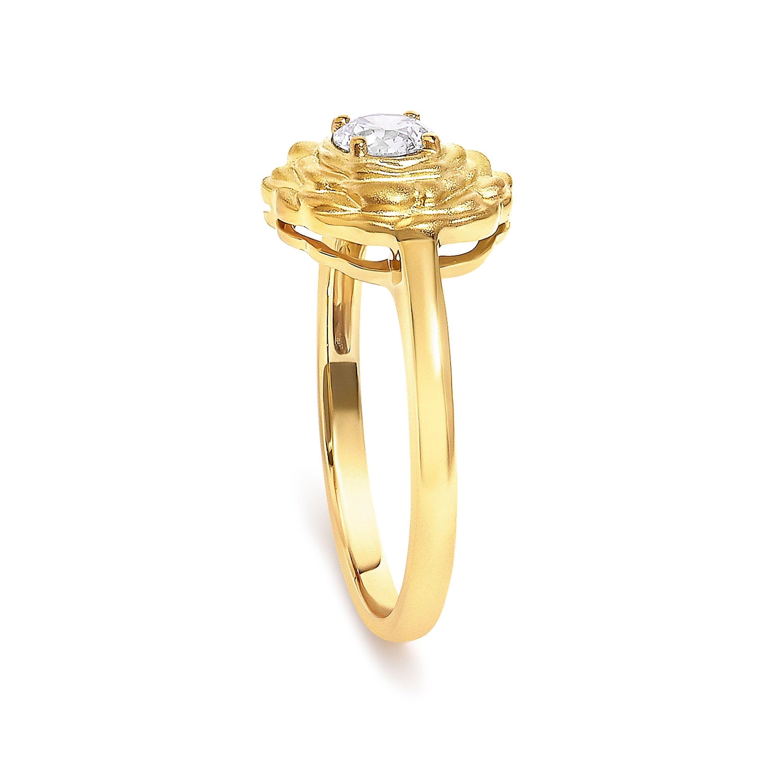 14K Yellow Gold Plated Sterling Silver 1/3 Cttw Lab Grown Diamond Floral Motif Solitaire Ring  DestGlow