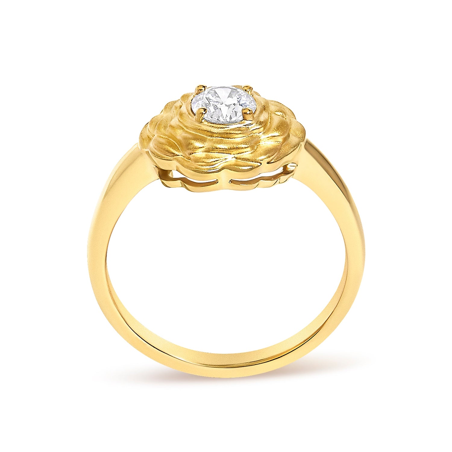 14K Yellow Gold Plated Sterling Silver 1/3 Cttw Lab Grown Diamond Floral Motif Solitaire Ring  DestGlow