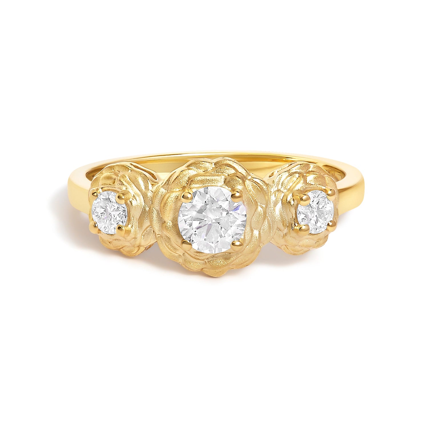 14K Yellow Gold Plated Sterling Silver 1/2 Cttw Lab Grown Diamond Floral 3-Stone Ring  DestGlow