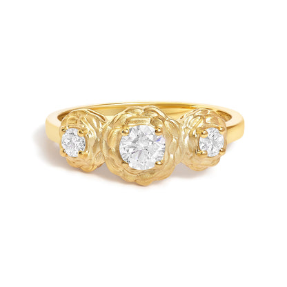 14K Yellow Gold Plated Sterling Silver 1/2 Cttw Lab Grown Diamond Floral 3-Stone Ring  DestGlow