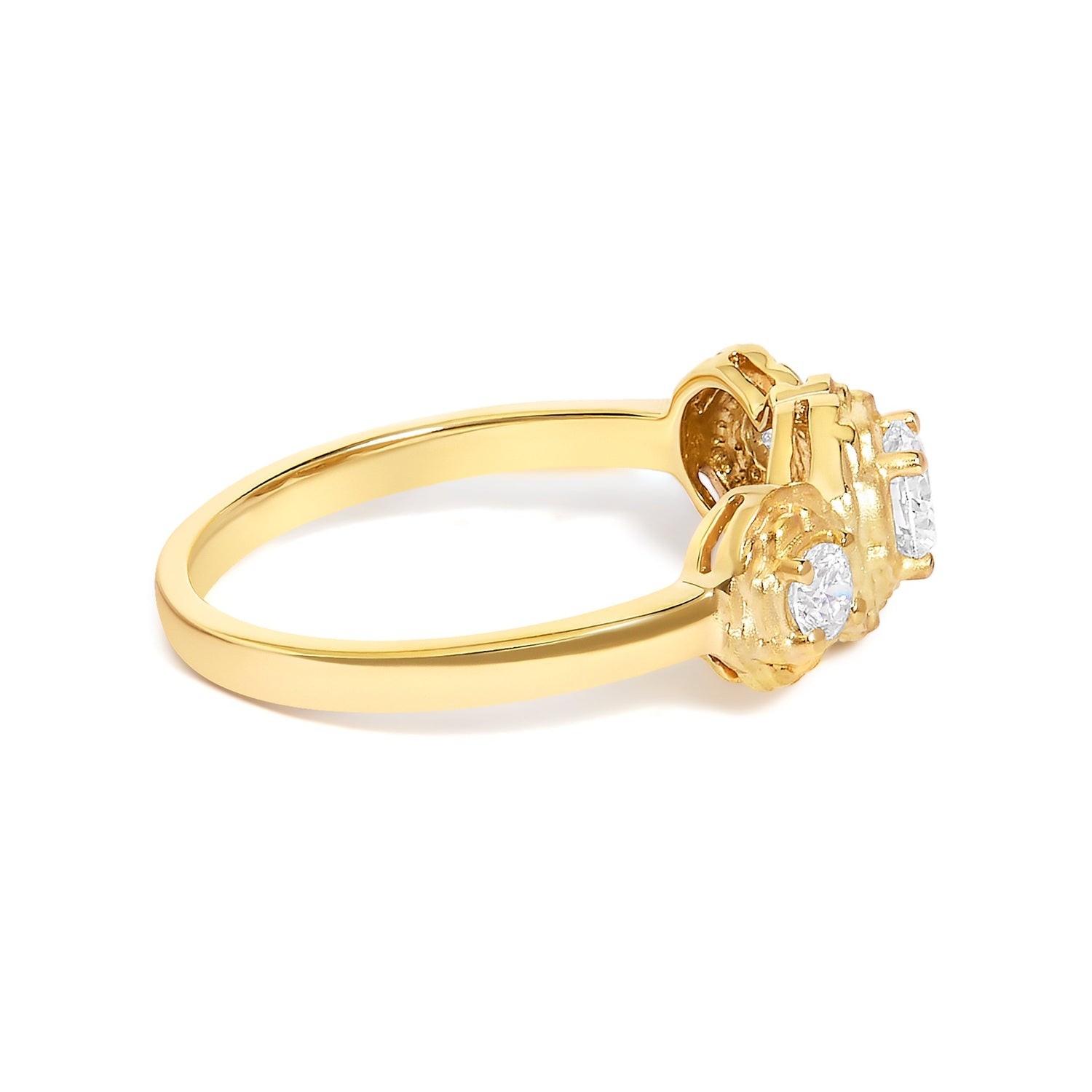 14K Yellow Gold Plated Sterling Silver 1/2 Cttw Lab Grown Diamond Floral 3-Stone Ring  DestGlow