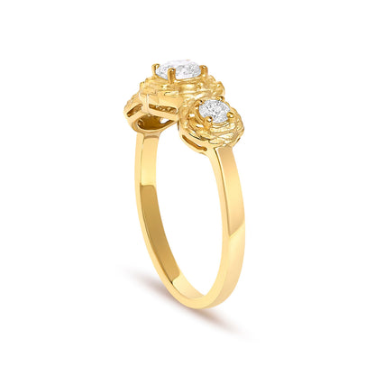 14K Yellow Gold Plated Sterling Silver 1/2 Cttw Lab Grown Diamond Floral 3-Stone Ring  DestGlow