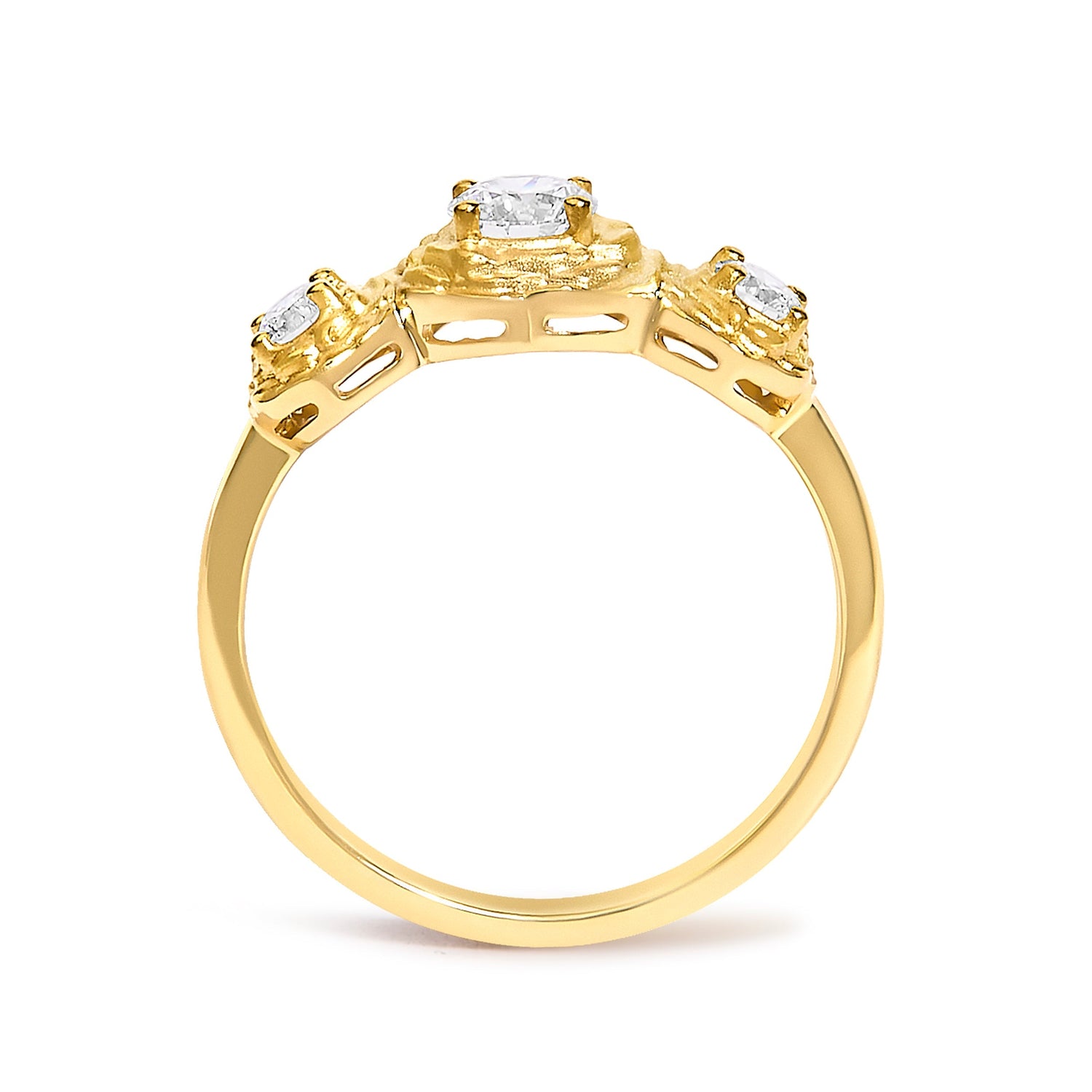 14K Yellow Gold Plated Sterling Silver 1/2 Cttw Lab Grown Diamond Floral 3-Stone Ring  DestGlow