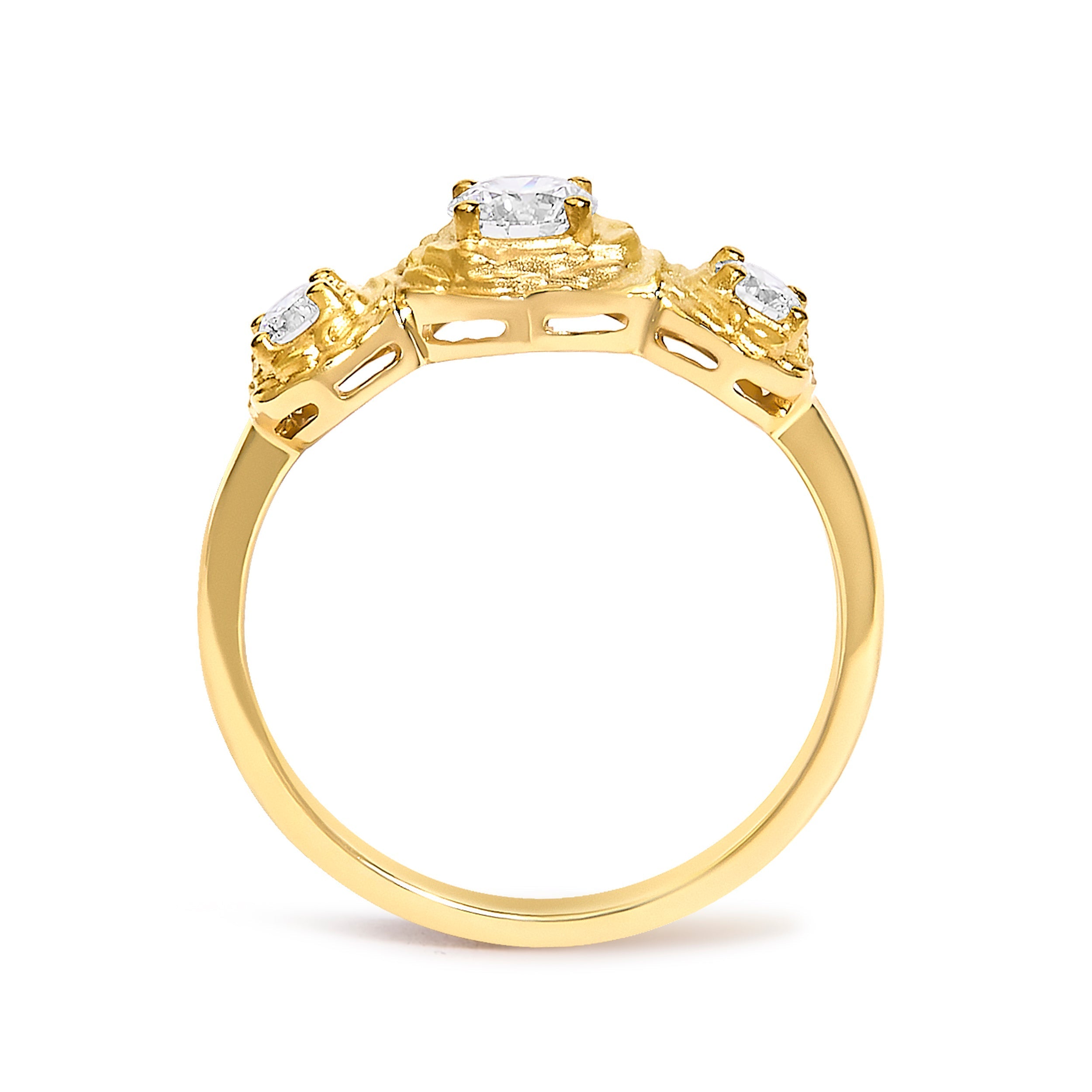 14K Yellow Gold Plated Sterling Silver 1/2 Cttw Lab Grown Diamond Floral 3-Stone Ring  DestGlow