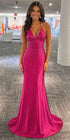 CLEARANCE - Amelia Couture 3018 Long Mermaid V-Neck Hot Pink Gown (Size 4) by DiscountDressShop