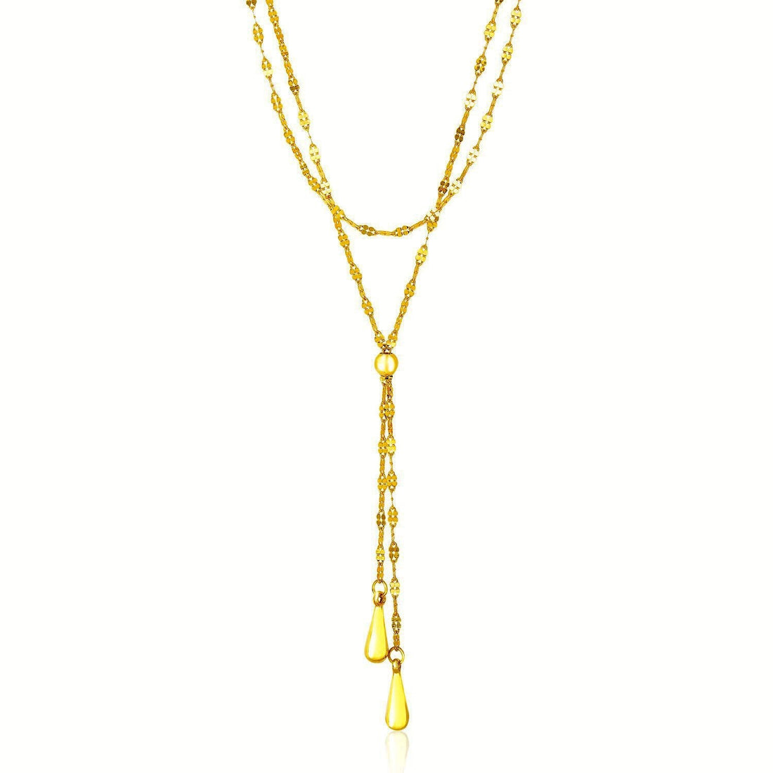 14k Yellow Gold Double Strand Chain with Puffed Heart Lariat Necklace  DestGlow