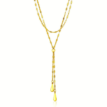 14k Yellow Gold Double Strand Chain with Puffed Heart Lariat Necklace  DestGlow