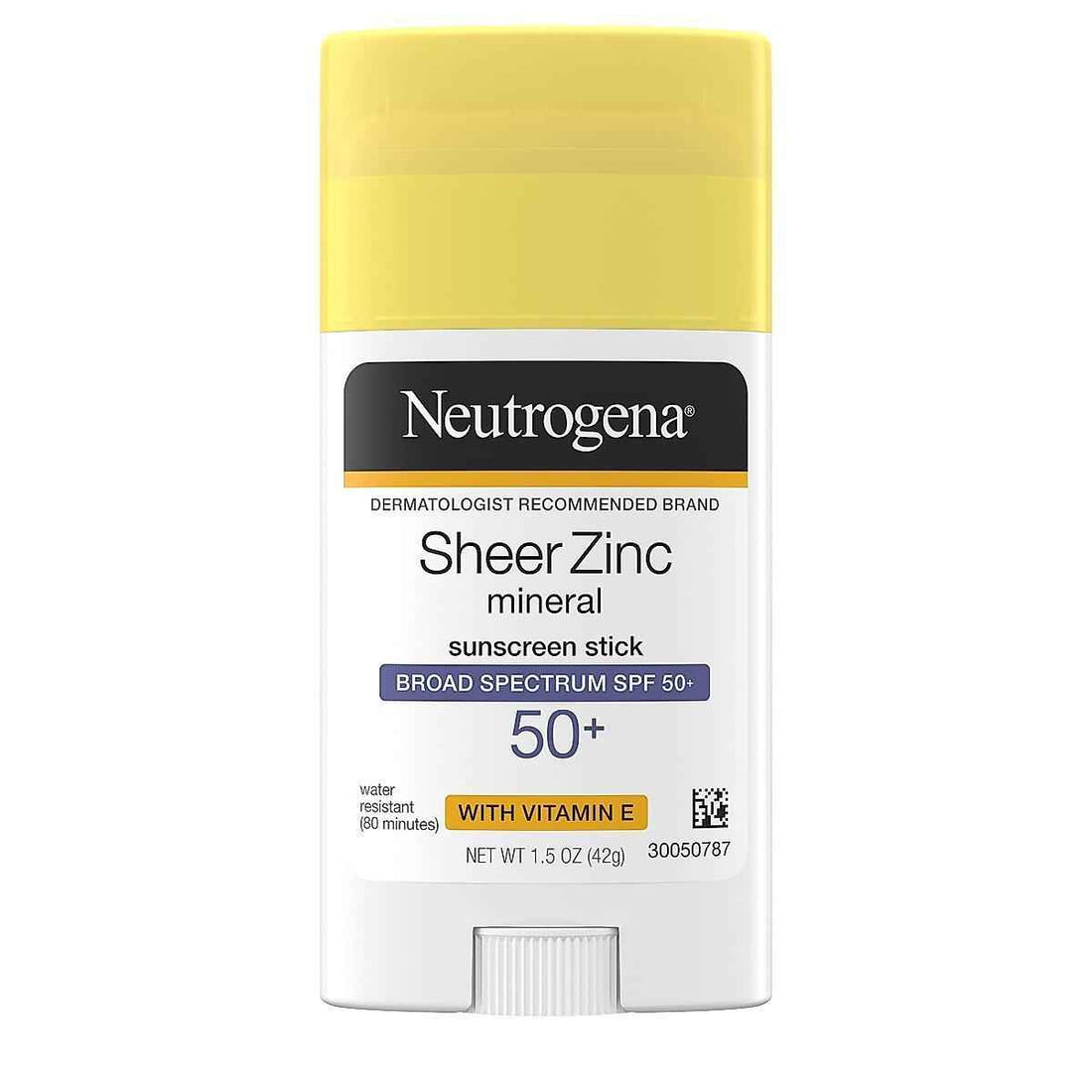 Neutrogena Sheer Zinc Oxide Mineral Sunscreen Stick With Vitamin E, Broad Spectrum SPF 50+ &amp; UVA/UVB Protection, Water Resistant &amp; Residue-Free Application, Paraben/Dye Free, 1.5 Oz