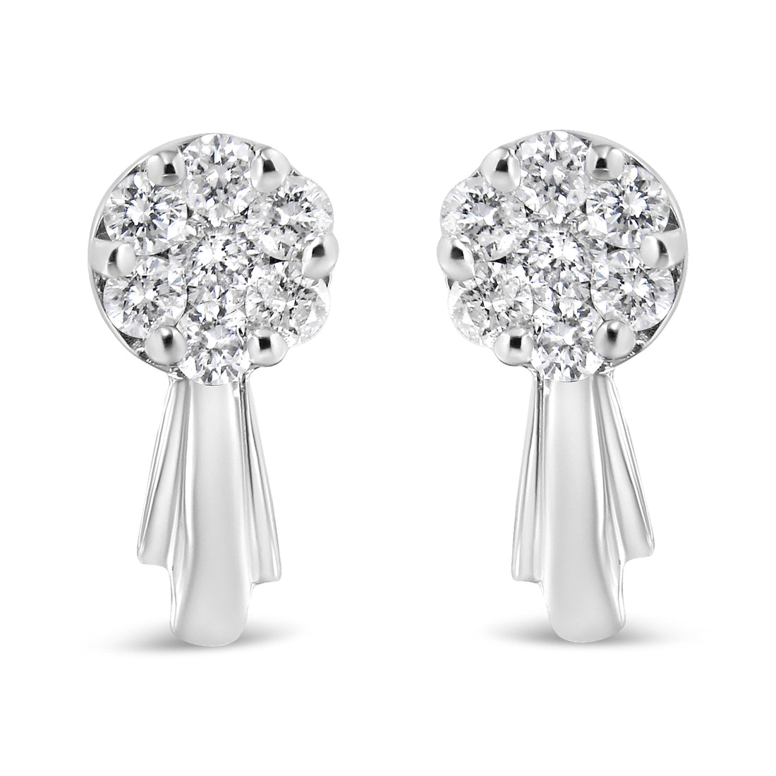 14K White Gold 3/4 Cttw Diamond Floral Cluster Drop and Dangle Stud Earrings (H-I Color, I1-I2 Clarity) by Bids.com