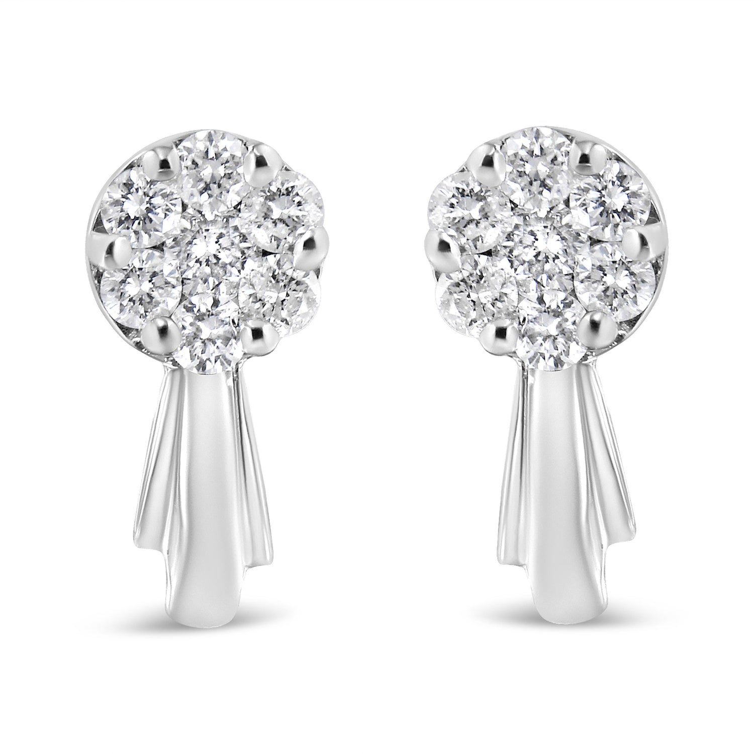 14K White Gold 3/4 Cttw Diamond Floral Cluster Drop and Dangle Stud Earrings (H-I Color, I1-I2 Clarity) by Bids.com
