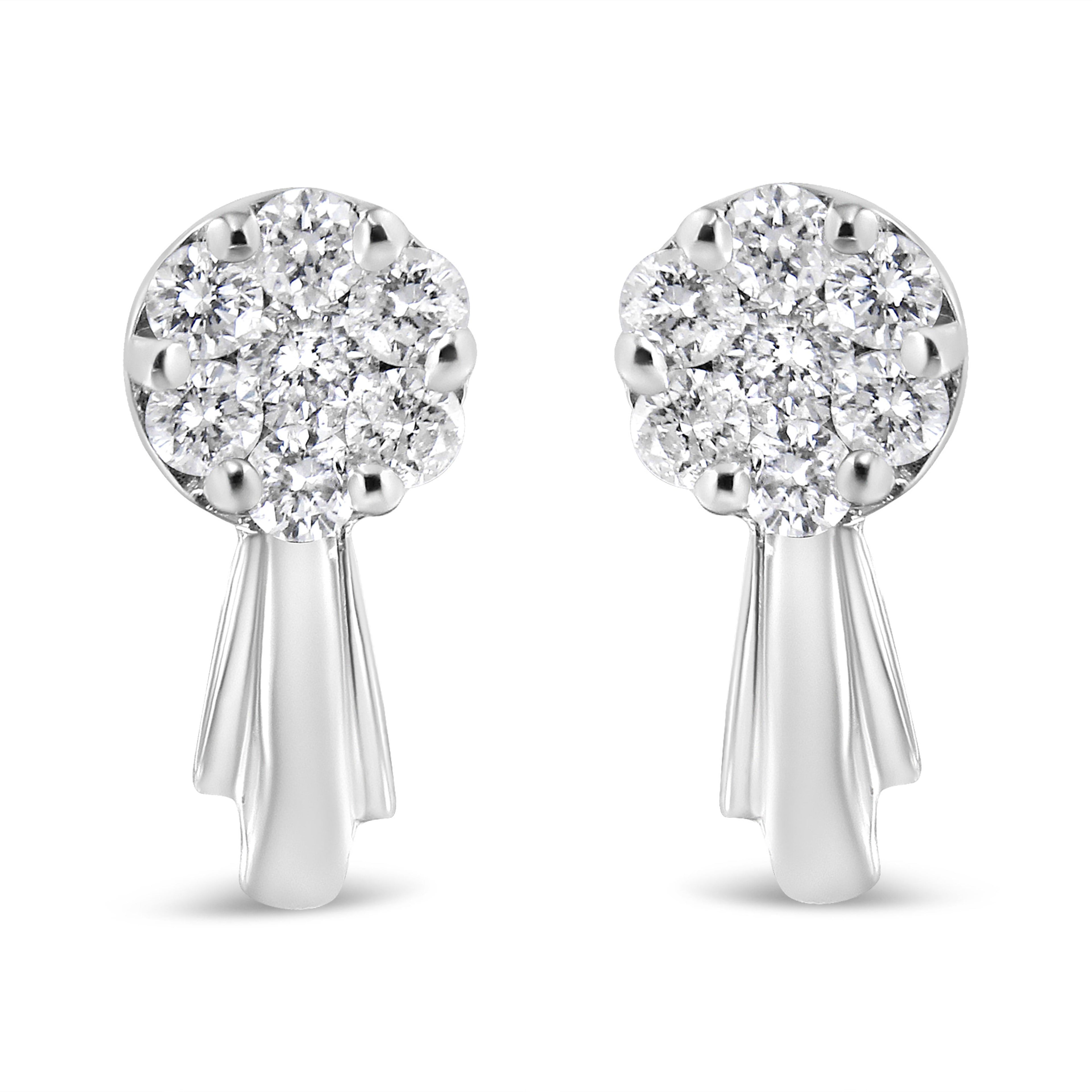 14K White Gold 3/4 Cttw Diamond Floral Cluster Drop and Dangle Stud Earrings (H-I Color, I1-I2 Clarity) by Bids.com