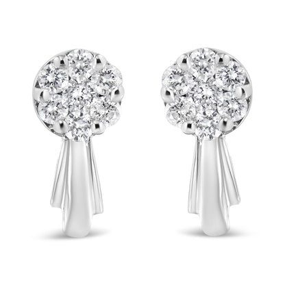 14K White Gold 3/4 Cttw Diamond Floral Cluster Drop and Dangle Stud Earrings (H-I Color, I1-I2 Clarity) by Bids.com