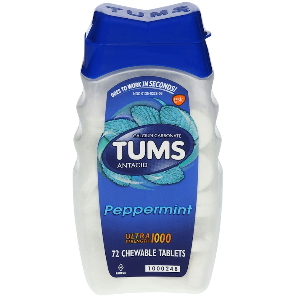 Tums Ultra Strength Chewable Antacid Tablets For Heartburn Relief, Peppermint 