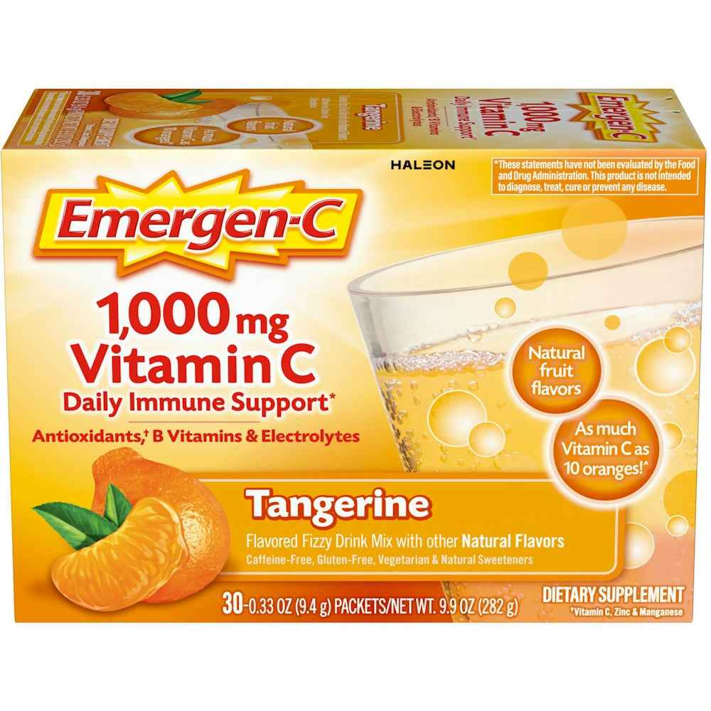 Emergen-C 30 Count, Tangerine Flavor) Dietary Supplement Fizzy Drink Mix With 1000 Mg Vitamin 0.33 Ounce Packets, Caffeine Free