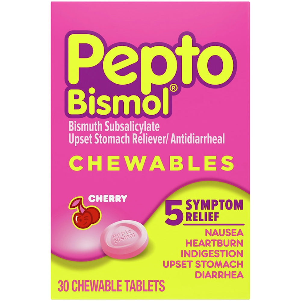 Pepto Bismol Upset Stomach Reliever/Antidiarrheal, Chewable Tablets, Cherry by Pasteur Pharmacy