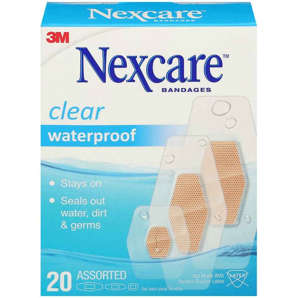 Nexcare Waterproof Bandages, Clear &amp; Breathable, Assorted Sizes, 20 Count