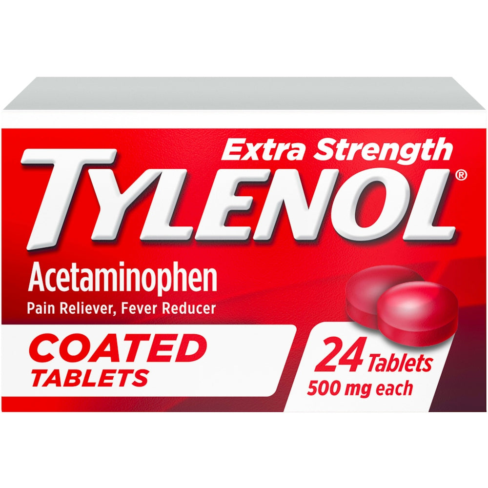 Tylenol Extra Strength Coated Tablets, 500mg Acetaminophen, Easy to Swallow, 24 ct by Pasteur Pharmacy