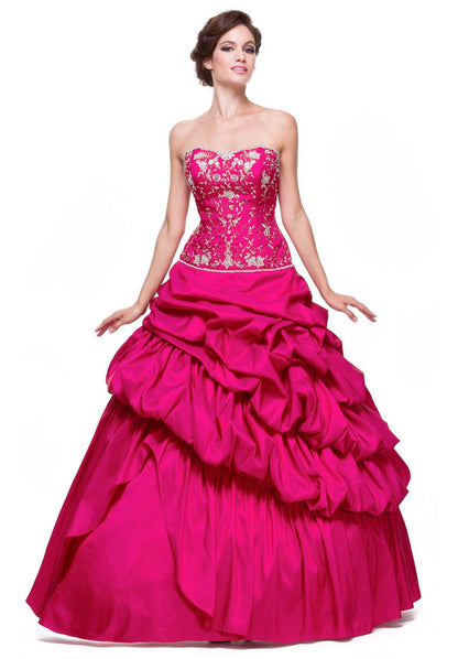 CLEARANCE - Juliet 302 Poofy Taffeta A-Line Strapless Embroidered Bodice Quinceanera Dress by DiscountDressShop