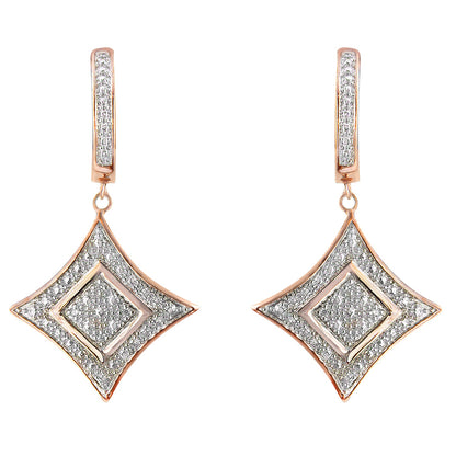 10K Rose Gold Plated Sterling Silver Round Cut Diamond Cushion Dangle Earrings (0.04 cttw, H-I Color, I2-I3 Clarity) by Bids.com