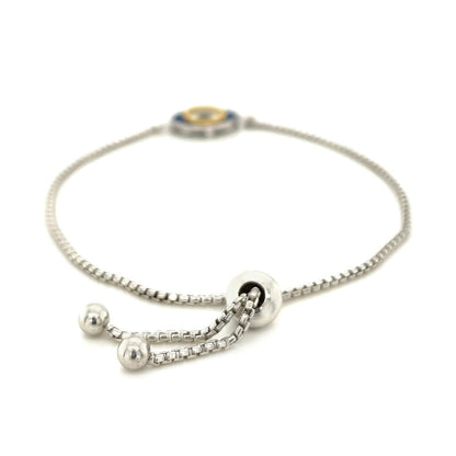 Sterling Silver Adjustable Two Toned Enameled Evil Eye Friendship Bracelet by Bids.com