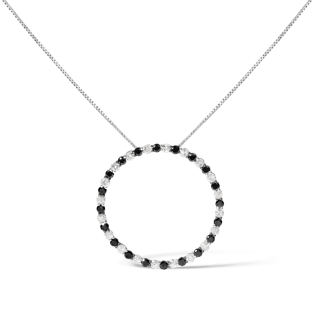 .925 Sterling Silver 2.0 Cttw Alternating Black and White Diamond Open Hoop Circle Pendant Necklace (H-I Color, I2-I3 Clarity) - 18" Inches by Bids.com