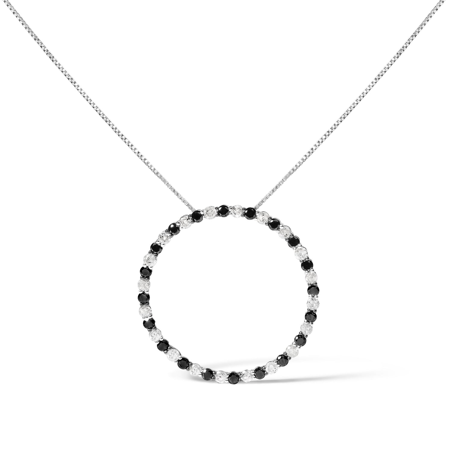 .925 Sterling Silver 2.0 Cttw Alternating Black and White Diamond Open Hoop Circle Pendant Necklace (H-I Color, I2-I3 Clarity) - 18" Inches by Bids.com