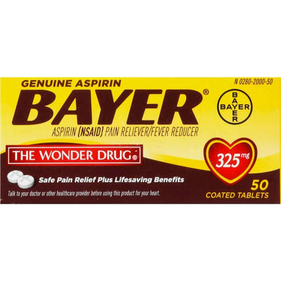 Bayer Genuine Aspirin 325mg Coated Tablets – Standard Strength Pain Relief, 50 ct