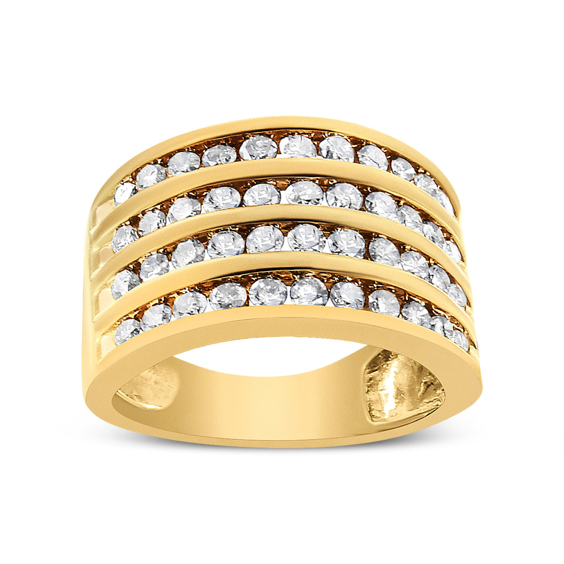 10K Yellow Gold Plated .925 Sterling Silver 1 1/2 Cttw Diamond 4 Row Channel Band Ring (Champagne Color, I2-I3 Clarity) Size 7 - DestGlow