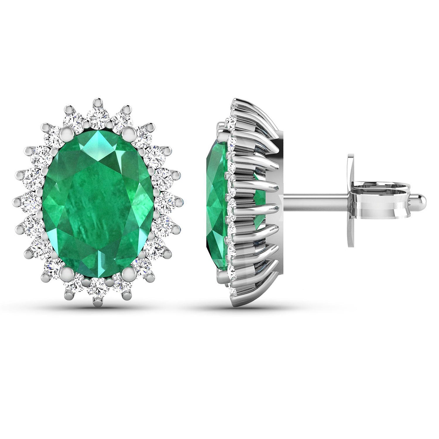 2.66 Carat Genuine Zambian Emerald and White Diamond 14K White Gold Earrings by Bids.com