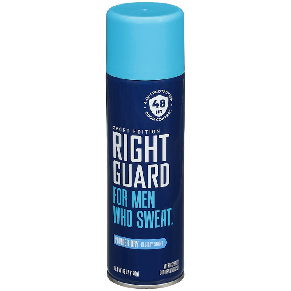 Right Guard Antiperspirant/Deodorant Aerosol, Powder Dry, 4 In 1 Protection 6 Oz 