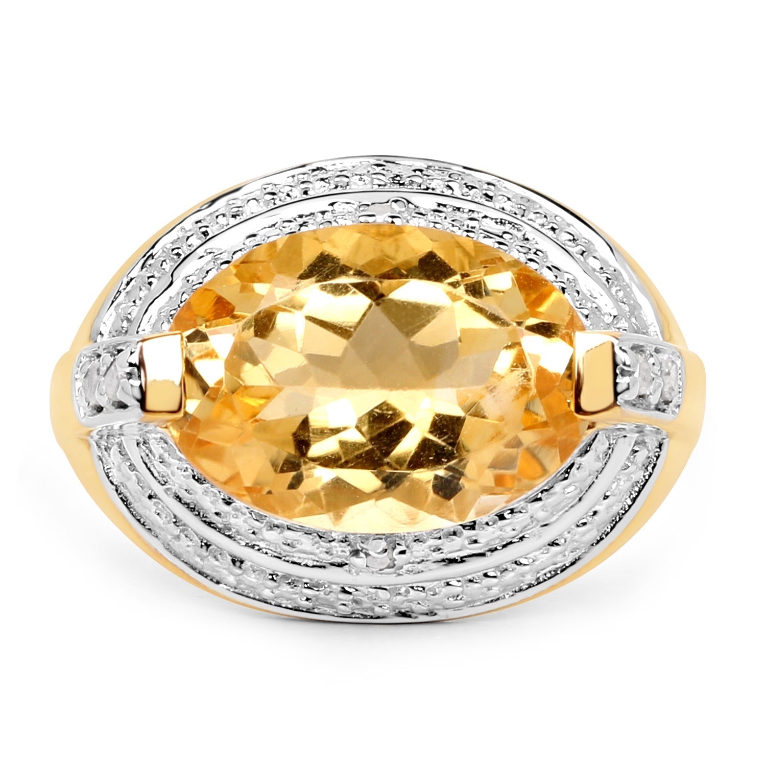 14K Yellow Gold Plated 5.06 Carat Genuine Citrine &amp; White Diamond .925 Sterling Silver Ring  DestGlow