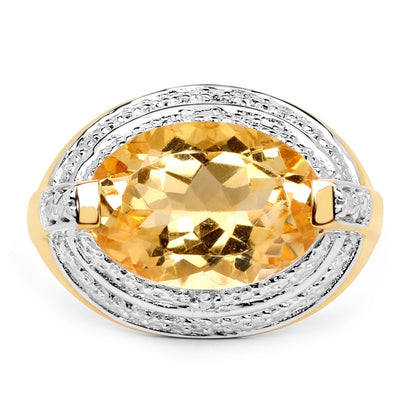 14K Yellow Gold Plated 5.06 Carat Genuine Citrine &amp; White Diamond .925 Sterling Silver Ring  DestGlow