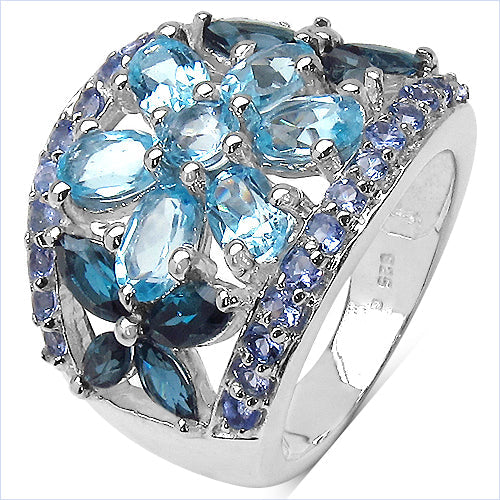 6.06 Carat Genuine Blue Topaz, London Blue Topaz &amp; Tanzanite .925 Sterling Silver Ring by Bids.com