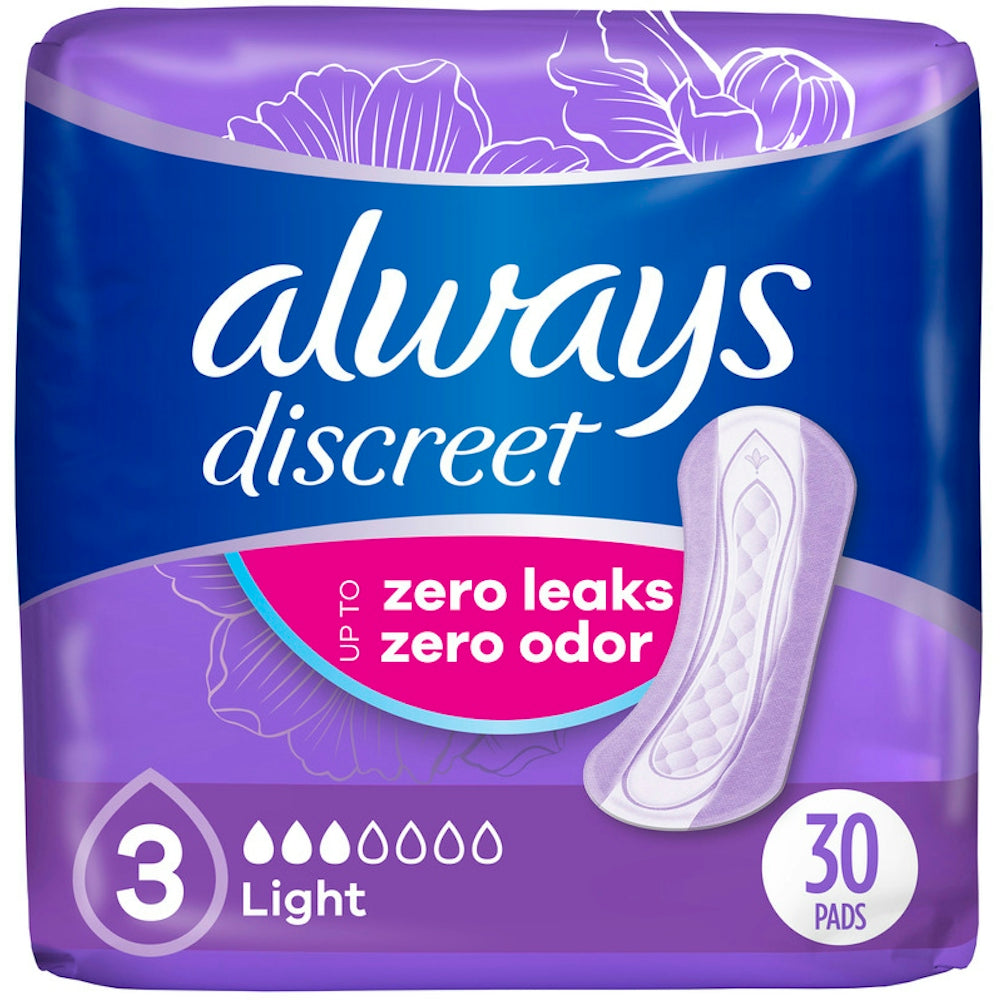 Always Discreet Pads, Light Absorbency, Regular Length,30 Count by Pasteur Pharmacy