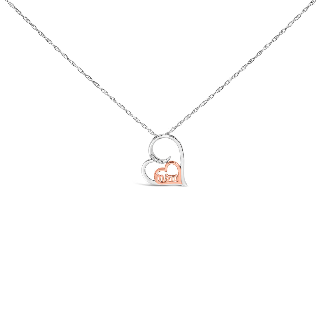 14K Rose Gold Plated Sterling Silver Diamond Accent Mom Heart Pendant Necklace by Bids.com