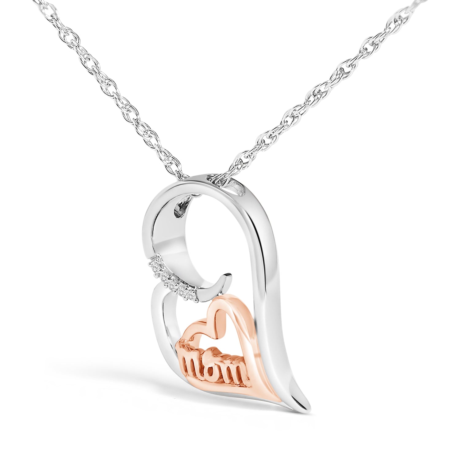 14K Rose Gold Plated Sterling Silver Diamond Accent Mom Heart Pendant Necklace by Bids.com