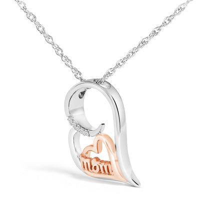 14K Rose Gold Plated Sterling Silver Diamond Accent Mom Heart Pendant Necklace by Bids.com