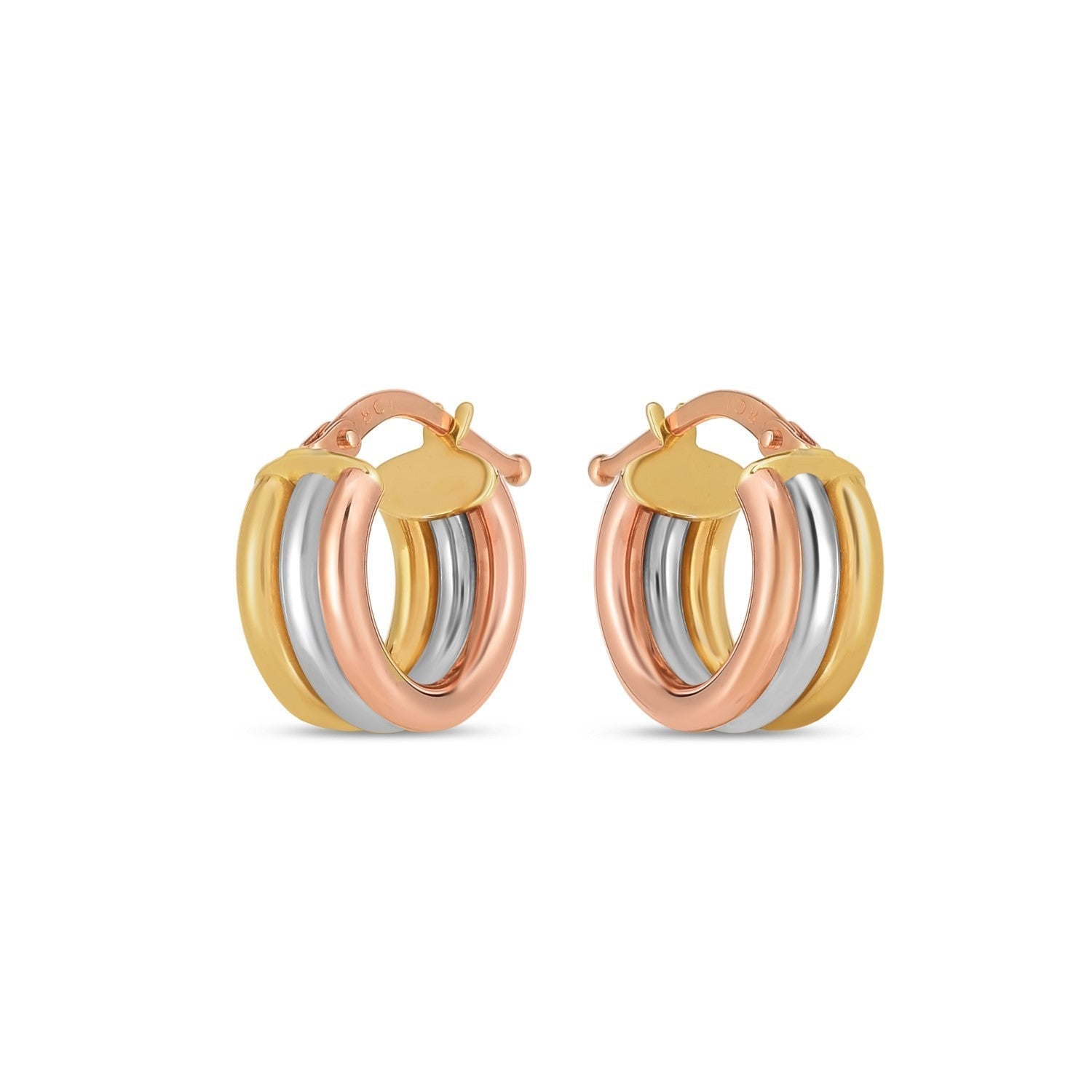14k Tri Color Gold Trilogy Hoops  DestGlow