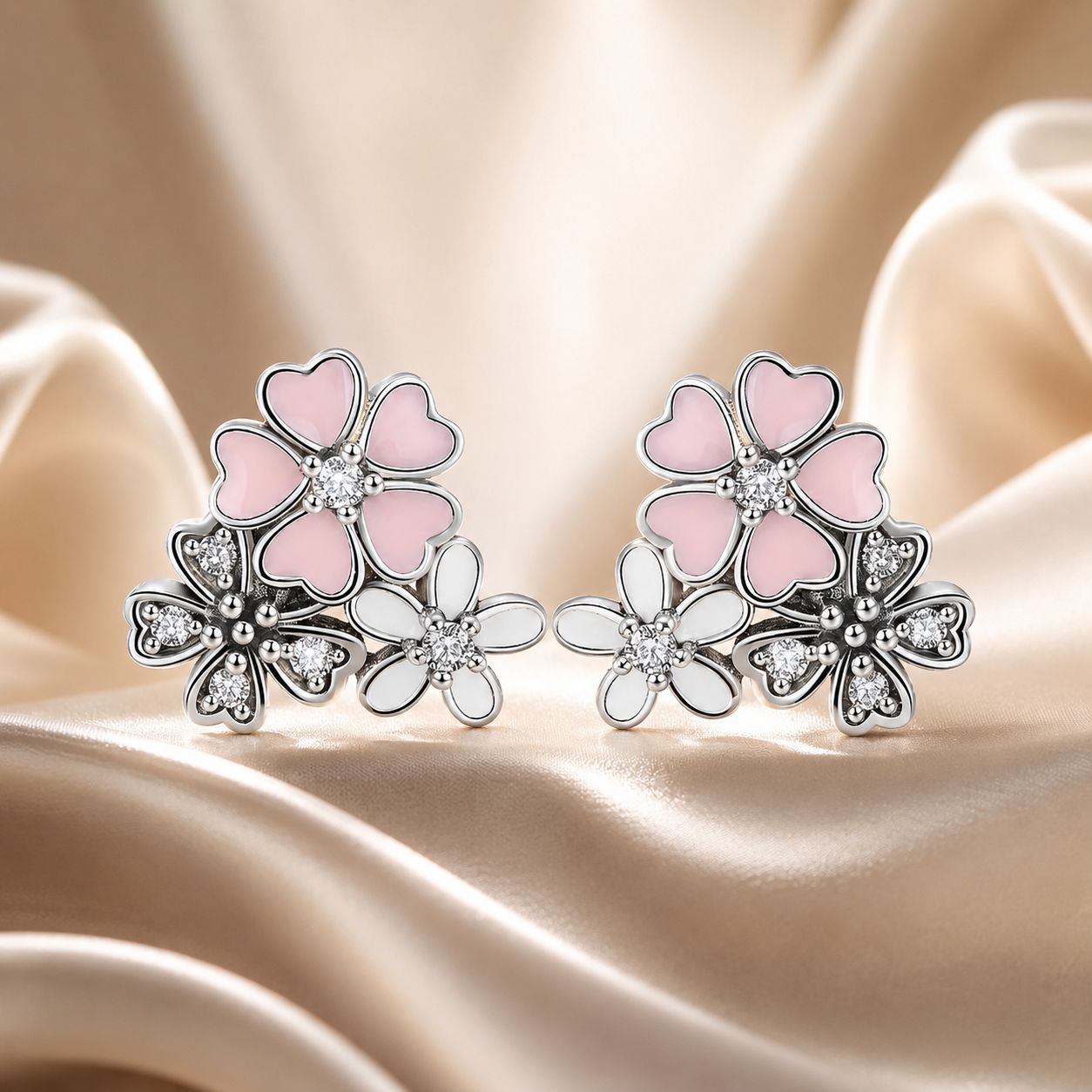 925 Sterling Silver Earrings with Pavé Setting, Oxidized Silver, Enamel - 1.0 x 1.1 cm for Women  DestGlow