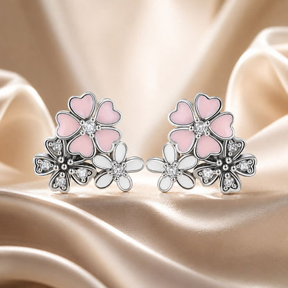 925 Sterling Silver Earrings with Pavé Setting, Oxidized Silver, Enamel - 1.0 x 1.1 cm for Women  DestGlow