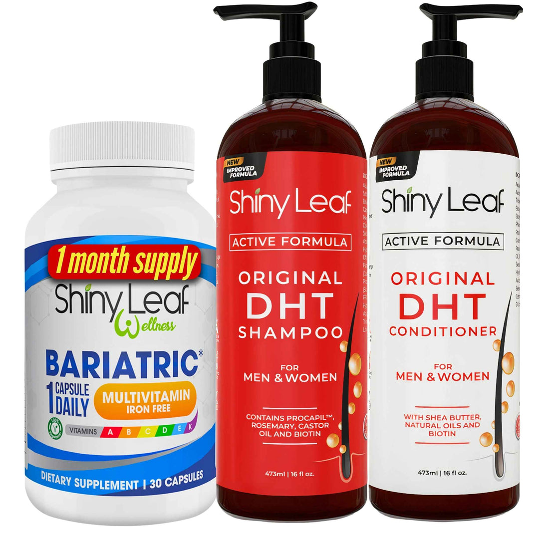 Bariatric Multivitamin Iron Free With DHT Original Shampoo and Conditioner Hair Care Bundle