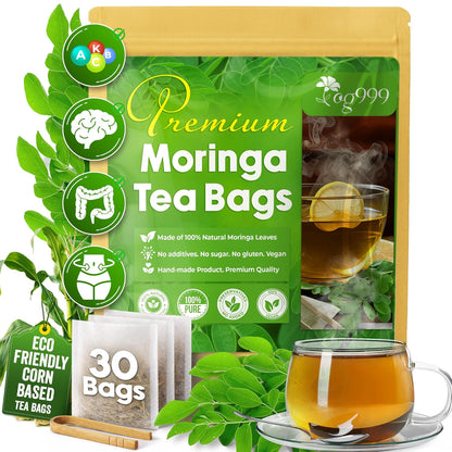 Moringa Leaf Tea Bags, 100% Natural &amp; Pure from Moringa Leaves. Loose Leaf Moringa Herbal Tea. Moringa Leaf Tea. No Sugar, No Caffeine, No Gluten, Vegan by FreshDrinkUS - Natural and Premium Herbal Tea
