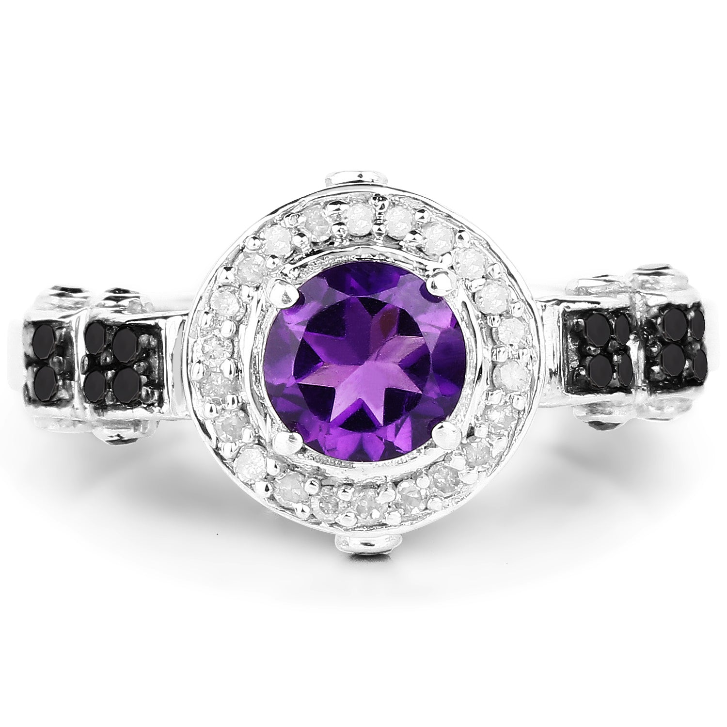 1.02 Carat Genuine Amethyst, Black Diamond &amp; White Diamond .925 Sterling Silver Ring by Bids.com
