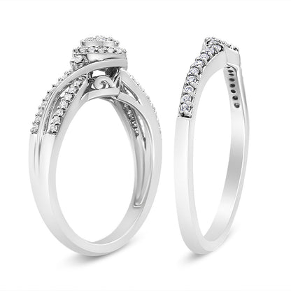 .925 Sterling Silver 1/3 Cttw Composite Diamond Frame Bypass Bridal Set Ring and Band (I-J Color, I2-I3 Clarity) - Ring Size 7 by Bids.com