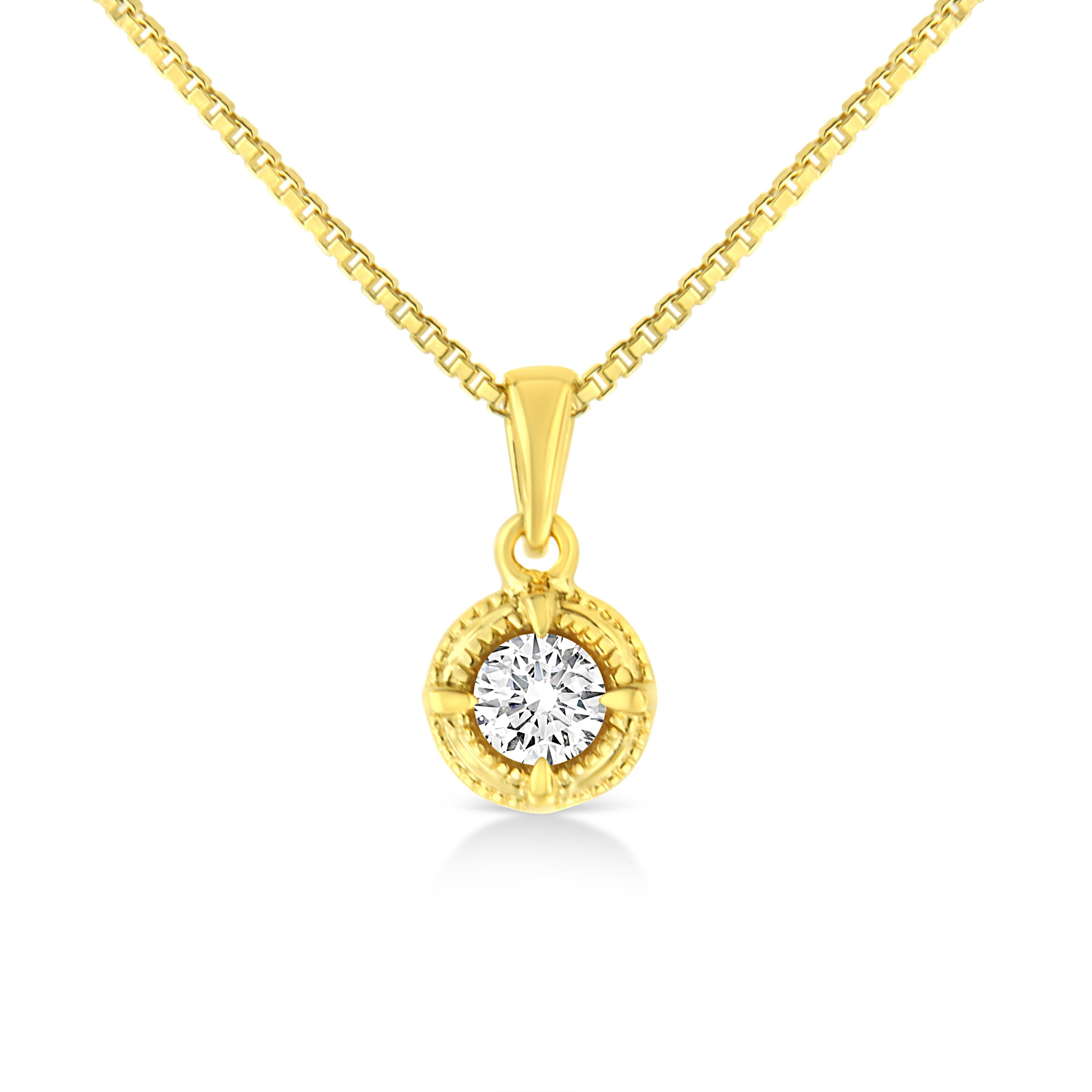14K Yellow Gold Plated .925 Sterling Silver 1/2 Cttw Brilliant Round Cut Diamond Solitaire Milgrain 18" Pendant Necklace (K-L Color, I2-I3 Clarity) by Bids.com