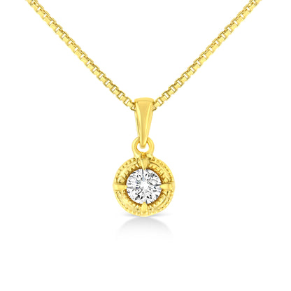 14K Yellow Gold Plated .925 Sterling Silver 1/2 Cttw Brilliant Round Cut Diamond Solitaire Milgrain 18" Pendant Necklace (K-L Color, I2-I3 Clarity) by Bids.com